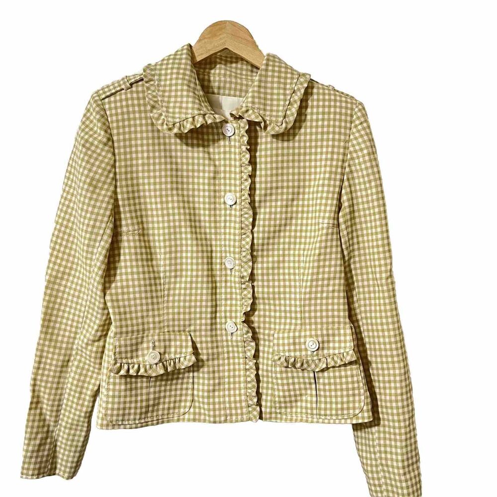 Valentino Womens Vintage Button Up Virgin Wool Jacket Ruffles Lined Size 12